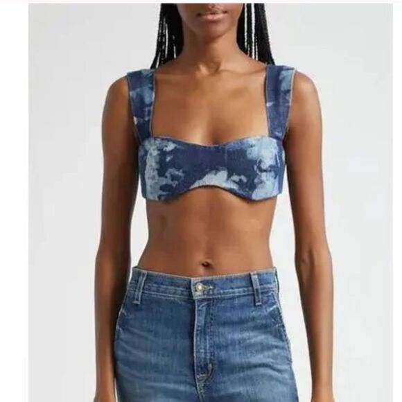 Orire The Bubi Hand Dyed Denim Crop Top in Blue - Picture 1 of 7